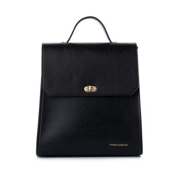 Rucsac din piele ecologica cu detaliu logo - Negru