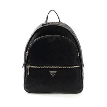 Rucsac din piele ecologica cu model monograma Manhattan II - Negru