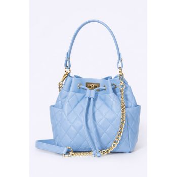 Geanta bucket de piele - Albastru deschis