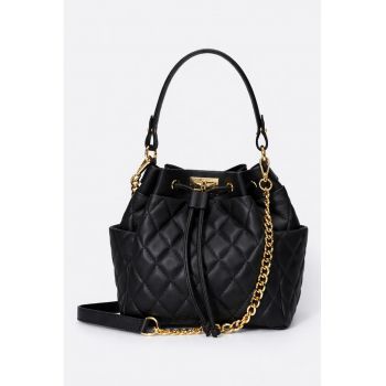 Geanta bucket de piele - Negru