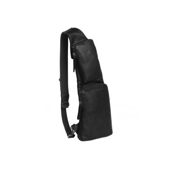 Geanta crossbody barbati piele naturala - 4 litri - Logan - - Negru