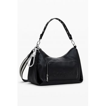 Geanta crossbody  cu logo in relief - Negru - 21x30.5x16