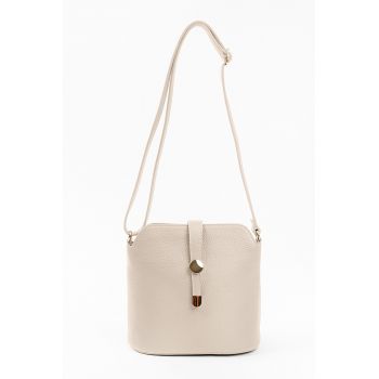 Geanta crossbody de piele cu bareta ajustabila - Bej