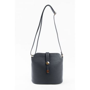 Geanta crossbody de piele cu bareta ajustabila - Negru