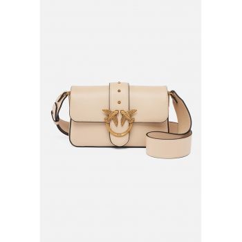 Geanta crossbody de piele cu logo metalic - Crem