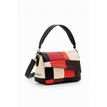 Geanta crossbody de piele ecologica cu aspect colorblock - Negru/Rosu vermillion/Crem