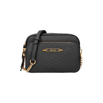 Geanta crossbody de piele ecologica cu buzunar frontal cu fermoar - Negru