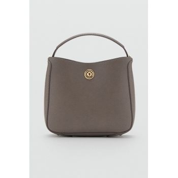 Geanta crossbody de piele ecologica cu doua compartimente - Maro taupe