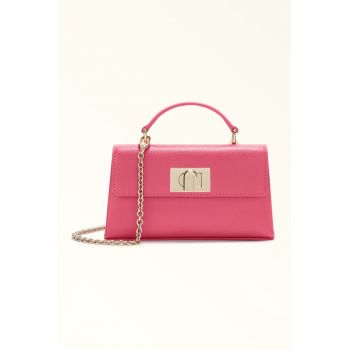 Geanta crossbody din piele cu bareta din lant si clapa 1927 - Roz aprins