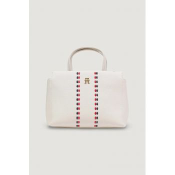 Geanta crossbody din piele ecologica cu detalii contrastante - Crem