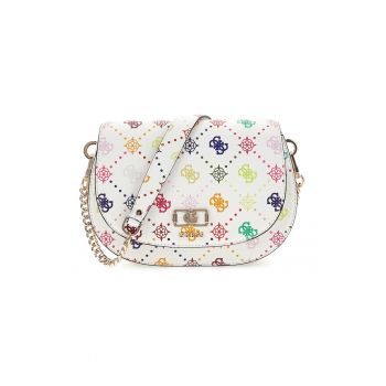 Geanta crossbody din piele ecologica cu model logo Emelie - Alb/Roz/Albastru