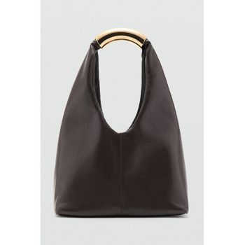 Geanta cu maner metalic - Maro inchis