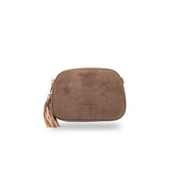 Geanta dama din piele intoarsa naturala maro Lara - Maro inchis