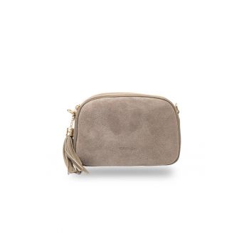 Geanta dama din piele intoarsa naturala maro Lara - Maro taupe