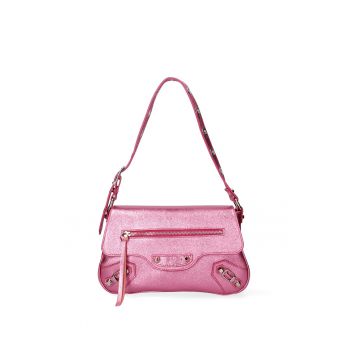 Geanta de piele cu bareta de umar - Fucsia