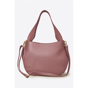 Geanta de piele cu bareta de umar - Roz deschis