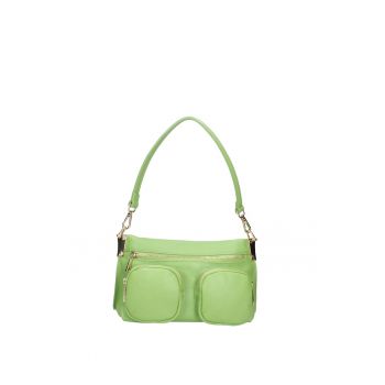 Geanta de piele cu bareta de umar si buzunare multiple - Verde