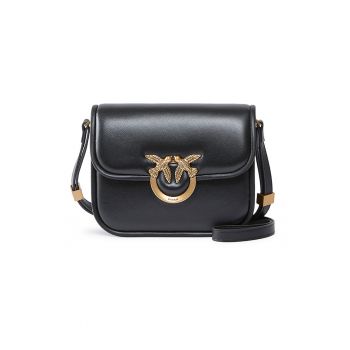 Geanta de piele cu bareta de umar si logo metalic - Negru