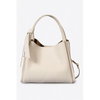 Geanta de piele cu bareta de umar si trei compartimente - Bej deschis