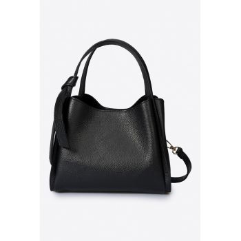 Geanta de piele cu bareta de umar si trei compartimente - Negru