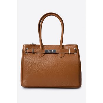 Geanta de piele cu bareta detasabila de umar - Maro scortisoara