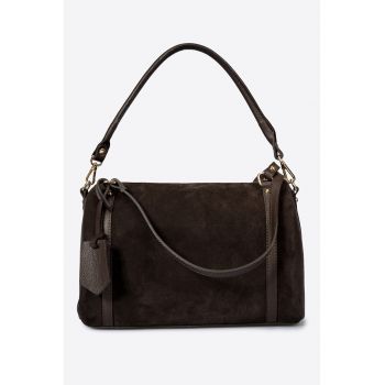 Geanta de piele cu bareta detasabila de umar - Maro