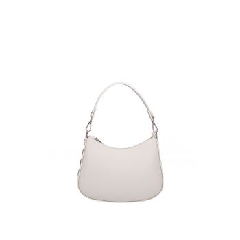 Geanta de piele cu bareta si nituri - Gri deschis