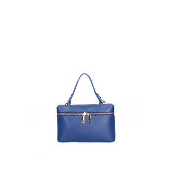 Geanta de piele cu maner si bareta aditionala - Albastru royal