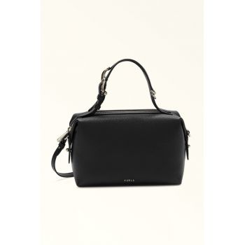 Geanta de piele cu maner si bareta aditionala Boston - Negru