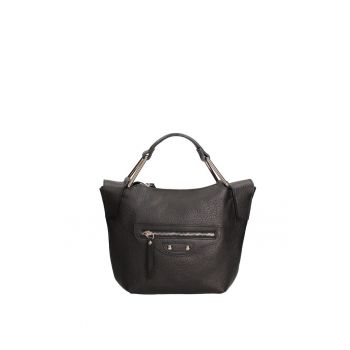 Geanta de piele cu maner si bareta detasabila - Negru