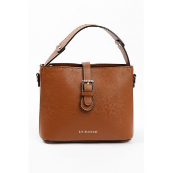 Geanta de piele cu maner si catarama decorativa - Caramel