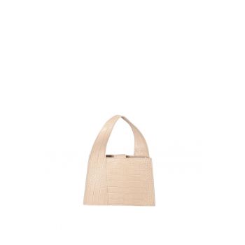 Geanta de piele cu maner si model reptila - Bej