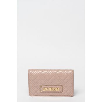 Geanta de piele ecologica cu aspect matlasat si maner - Roz prafuit