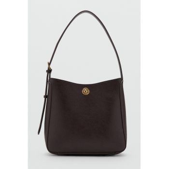 Geanta de piele ecologica cu bareta ajustabila - Maro inchis