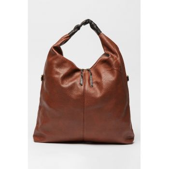 Geanta de piele ecologica cu bareta de umar - Maro cognac