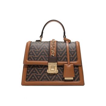 Geanta de piele ecologica cu bareta detasabila si maner Martissa - Maro inchis/Caramel