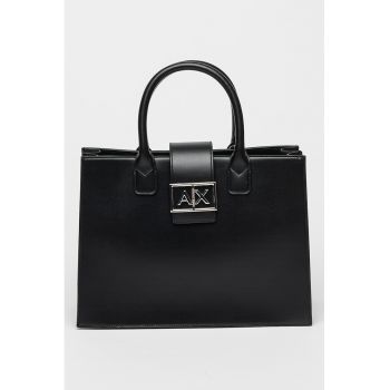 Geanta de piele ecologica in forma de trapez cu maner - Negru