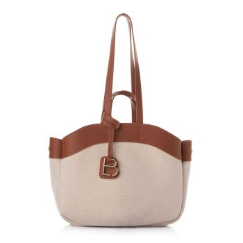 Geanta de umar cu detalii din piele ecologica - Diverse culori - Maro/Crem - 23 x 35 x 15 cm