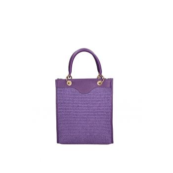 Geanta din material textil cu bareta din piele pentru umar - Lila