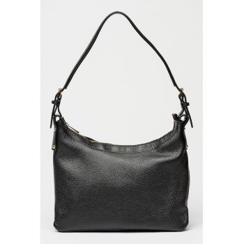 Geanta din piele cu bareta de umar - Negru
