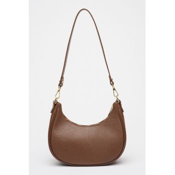 Geanta din piele cu bareta de umar si bretele detasabile - Maro