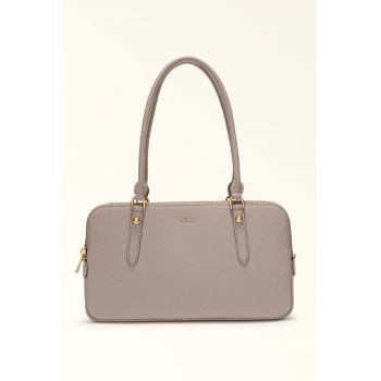 Geanta din piele cu maner Boston - Maro taupe deschis