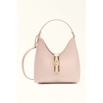 Geanta din piele cu maner si bareta aditionala Iride - Roz pal