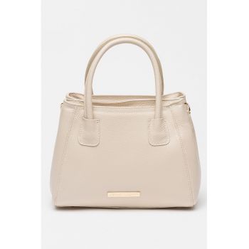 Geanta din piele cu maner si bareta detasabila - Bej deschis