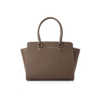 Geanta din piele ecologica cu bareta de umarqwfwqd - Maro deschis - 27x32x14