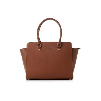 Geanta din piele ecologica cu bareta de umarqwfwqd - Maro Siena - 27x32x14