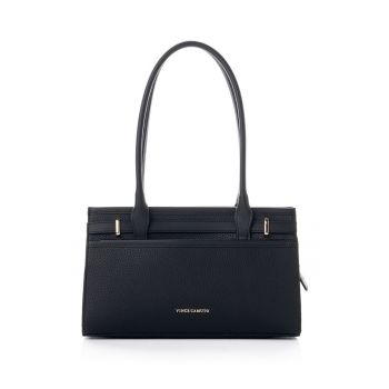 Geanta din piele ecologica cu fermoar - Negru - 20 x 33 x 12 CM