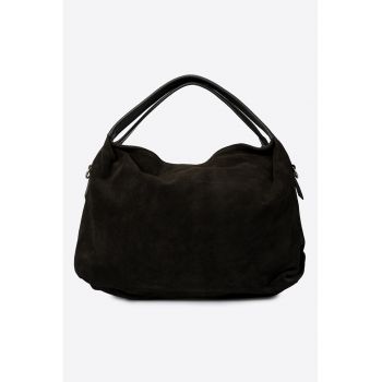 Geanta din piele intoarsa cu bareta de umar detasabila - Maro inchis