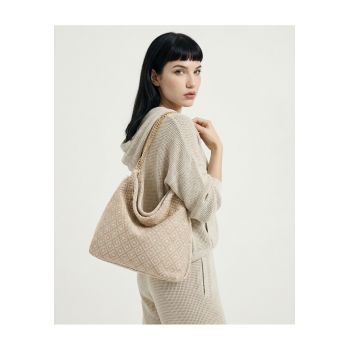 Geanta hobo cu model si barete de lant Valoria - Bej