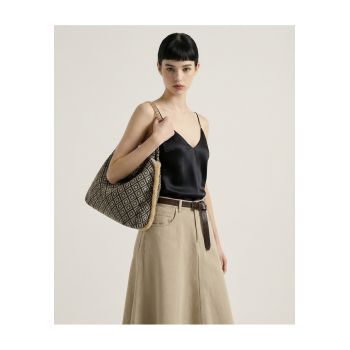 Geanta hobo cu model si barete de lant Valoria - Negru/Bej